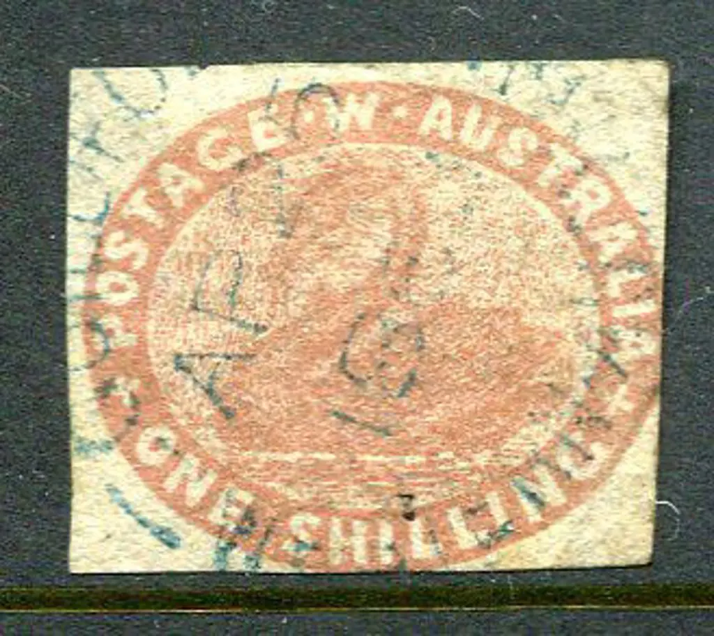 1854 1/- orange-brown with 2 clear margins & just ... Image 1++