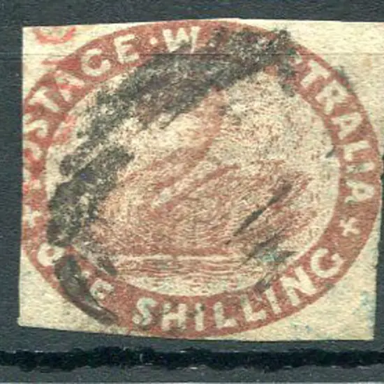 1854 1/- deep red-brown cut into at left with just ...