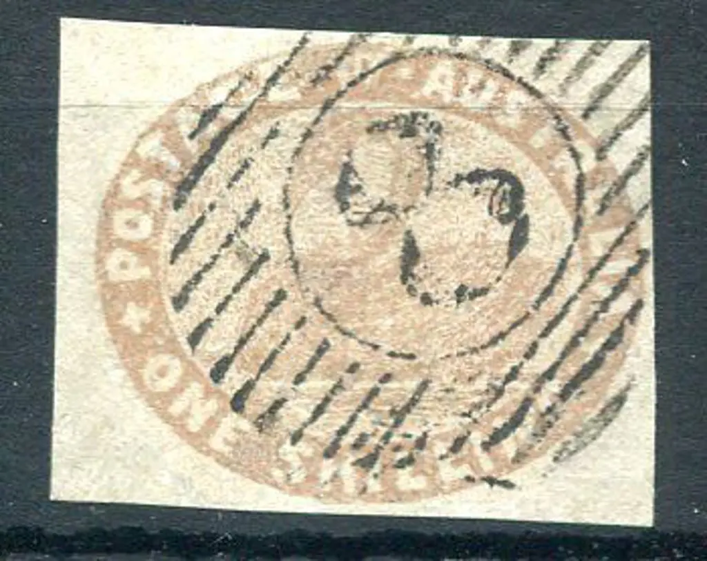1855 1/- pale brown. Close to huge margins at ... Image 1++