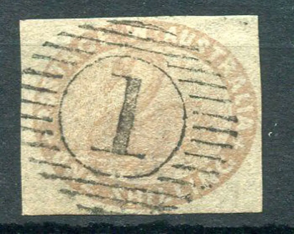 1855 1/- pale brown. Four very good clear margins. ... Image 1++