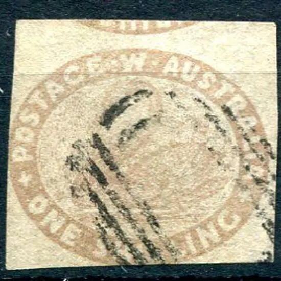 1855 1/- pale brown with touching to huge margins. ...