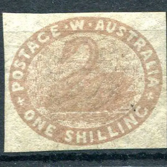 1855 1/- pale brown, 4 clear even margins. Unused ...