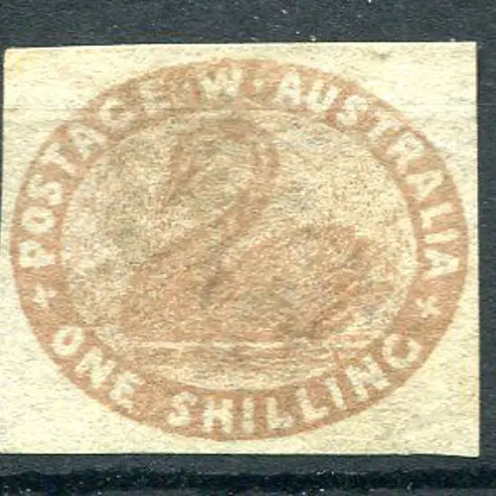 1855 1/- pale brown with 4 clear margins. Unused ...
