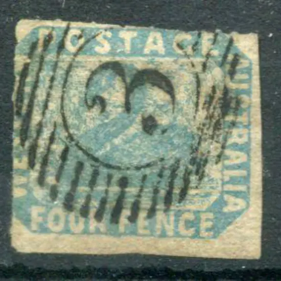 1854 4d pale blue rouletted at top & left side. ...