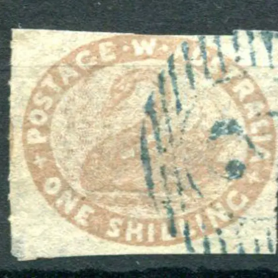 1855 1/- pale brown rouletted on sides only. Fine ...