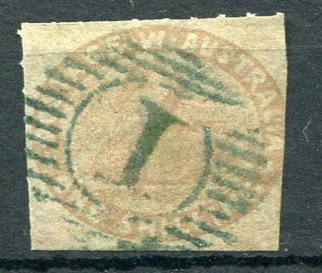1855 1/- pale brown rouletted top & left otherwise ... Image 1++