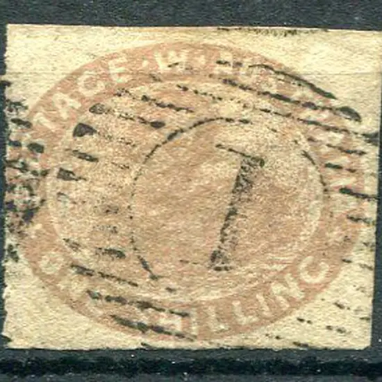 1855 1/- pale brown rouletted along base & at ...