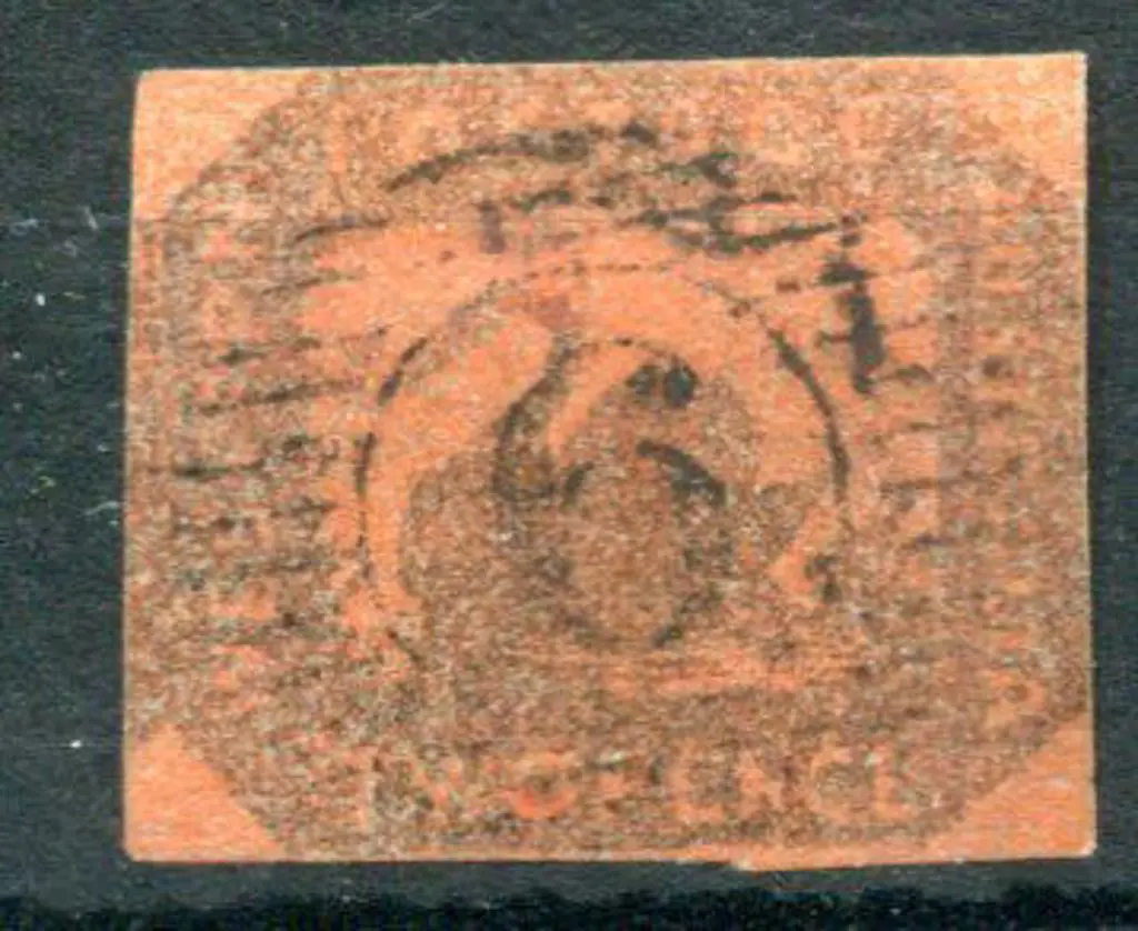 1858 2d brown-black/Indian. F/U by neat BN "6". ... Image 1++