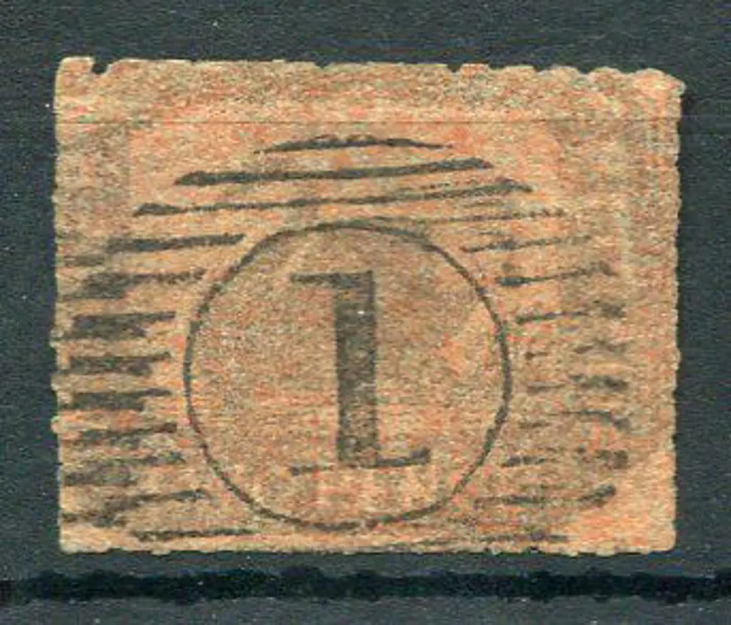 1858 2d brown-black on red. Rouletted on all ... Image 1++