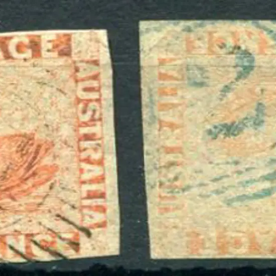 1859 2d pale orange & 2d orange-vermilion. Range ...