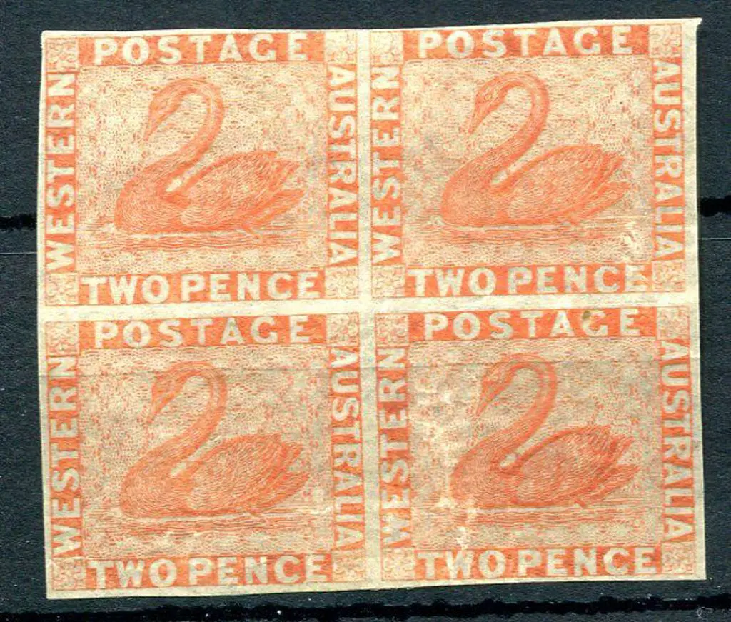 1859 2d orange-vermilion. Block of 4 with 4 close ... Image 1++