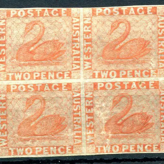 1859 2d orange-vermilion. Block of 4 with 4 close ...