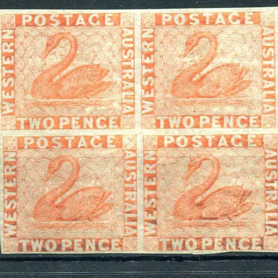 1860 2d orange-vermilion block of 4 with clear ...