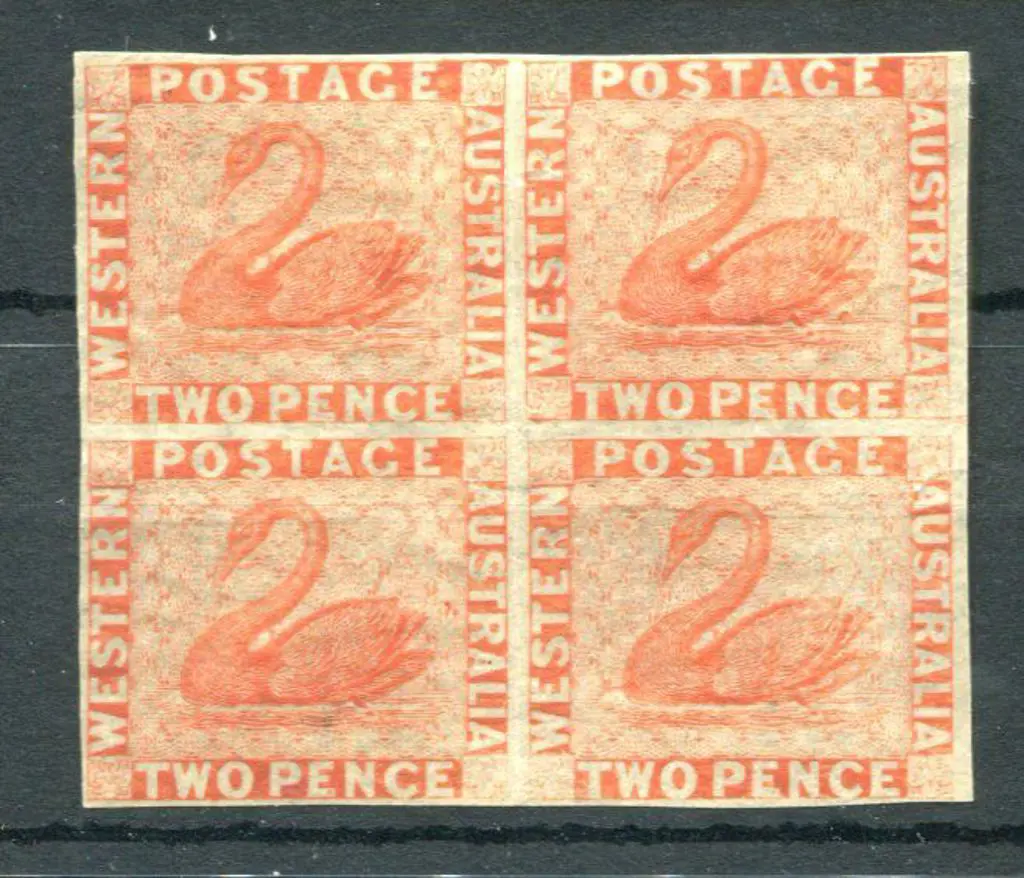 1860 2d orange-vermilion block of 4 with close to ... Image 1++