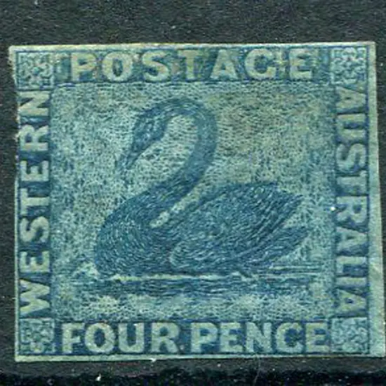 1864 4d blue, 3 close margins with just cutting ...