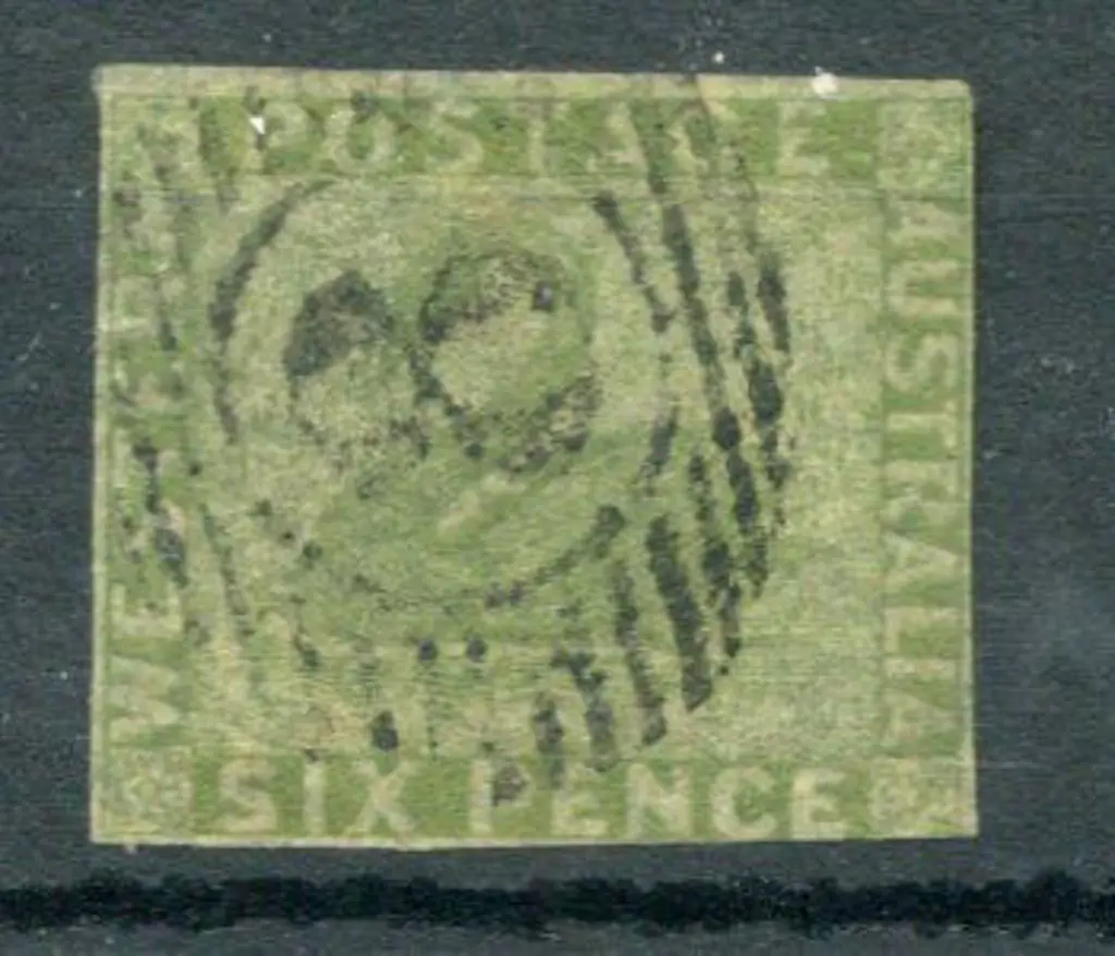 1861 6d sage-green. 3 clear margins & right shows ... Image 1++