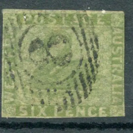 1861 6d sage-green. 3 clear margins & right shows ...