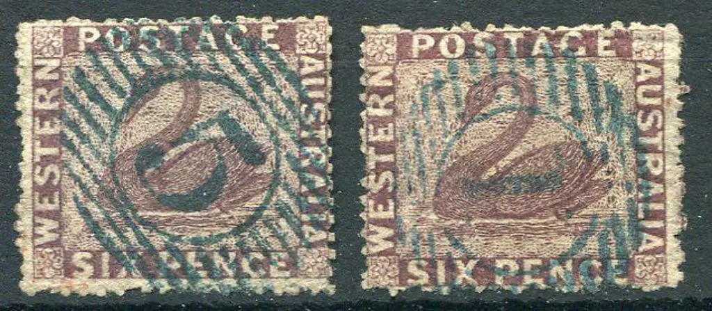 1861 6d purple-brown x 2. Fine used with 15 bar ... Image 1++
