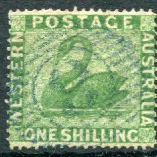 1861 1/- yellow-green, clean cut perf. 14-16 with ...