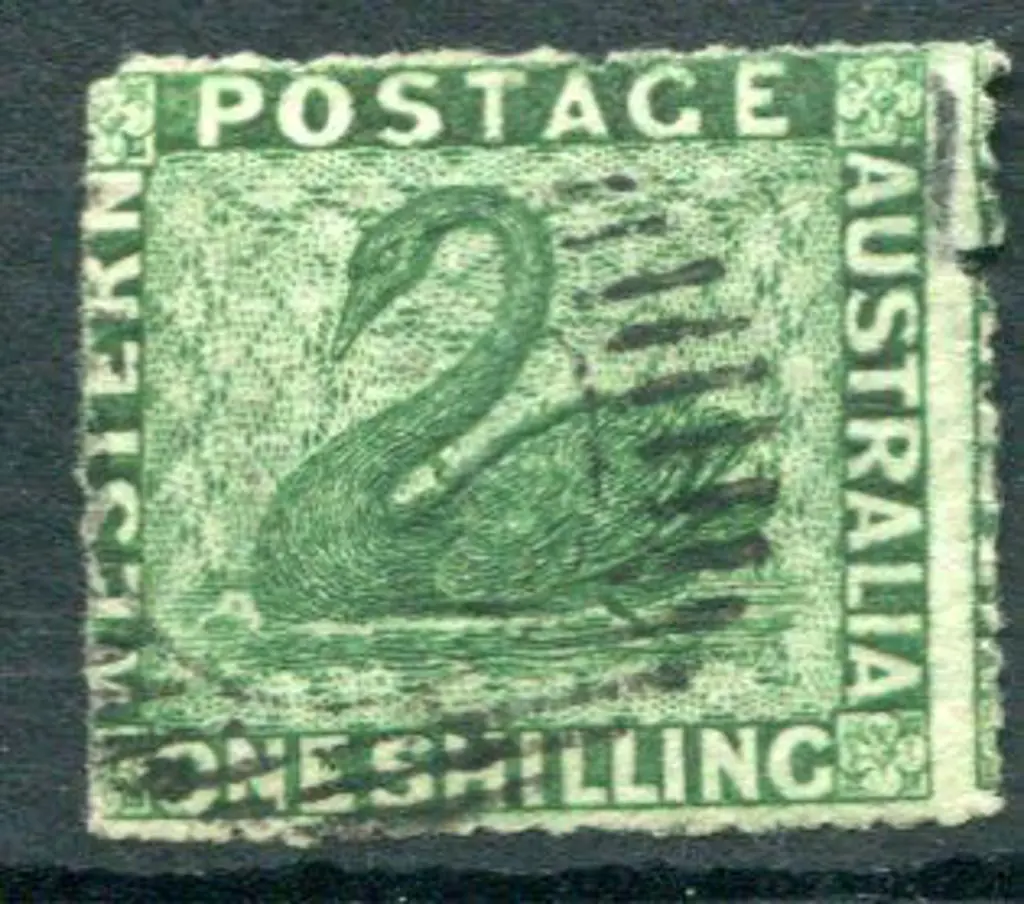 1861 1/- deep green. Neat part BN cancel. Pulled ... Image 1++