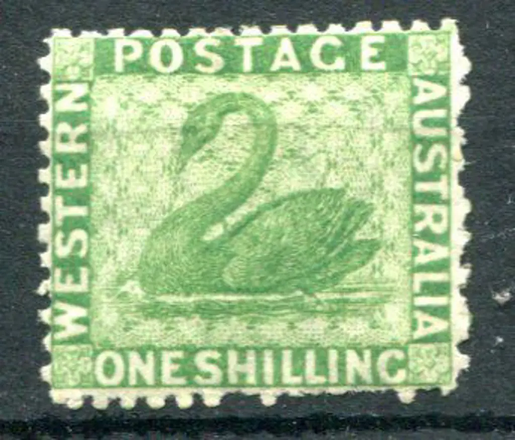 1865 1/- bright green. MLH, odd rough, pulled ... Image 1++