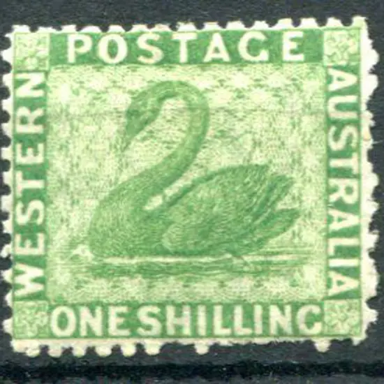 1865 1/- bright green. MLH, odd rough, pulled ...