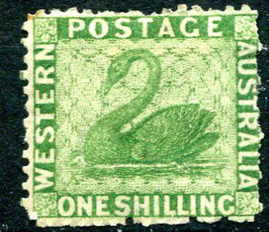 1865 1/- bright green. MH, stained perf top left ... Image 1++