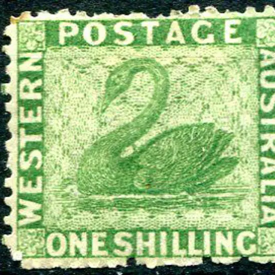 1865 1/- bright green. MH, stained perf top left ...