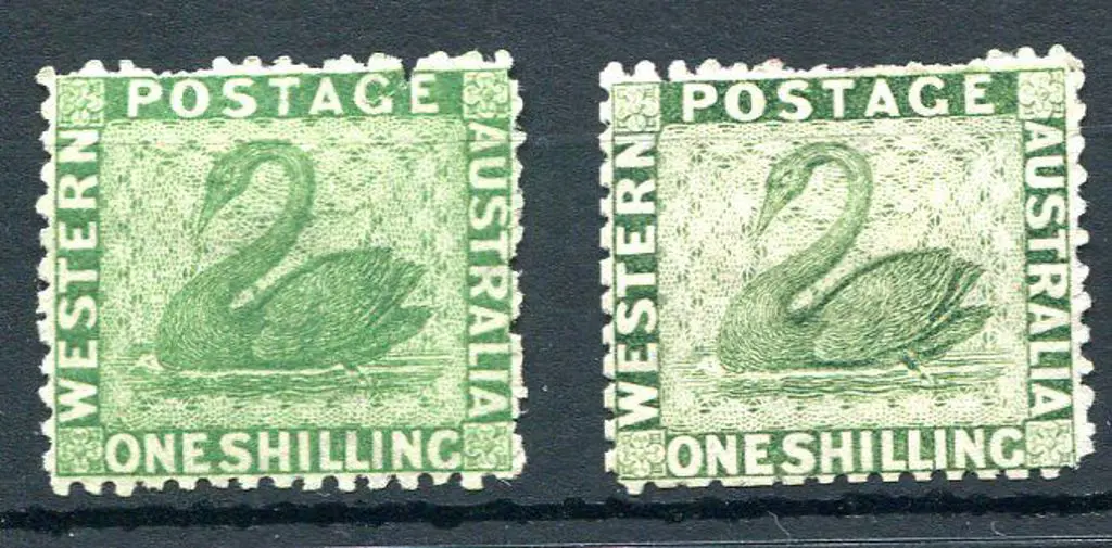 1865/68 1/- bright green MH & 1/- sage-green ... Image 1++