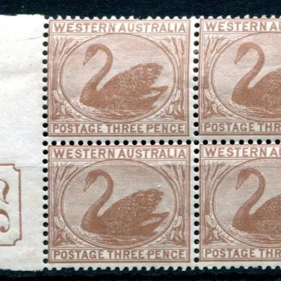1871 3d pale brown marginal MUH/MLH block. A ...