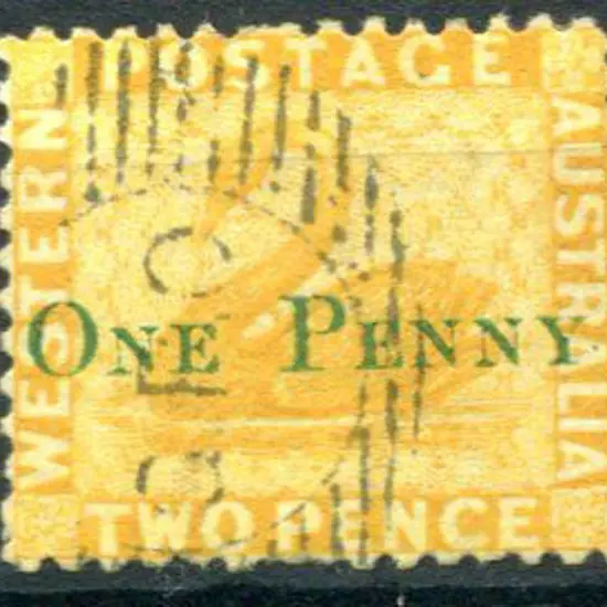 1874 "ONE PENNY" surcharge on 2d yellow. F/U. SG ...