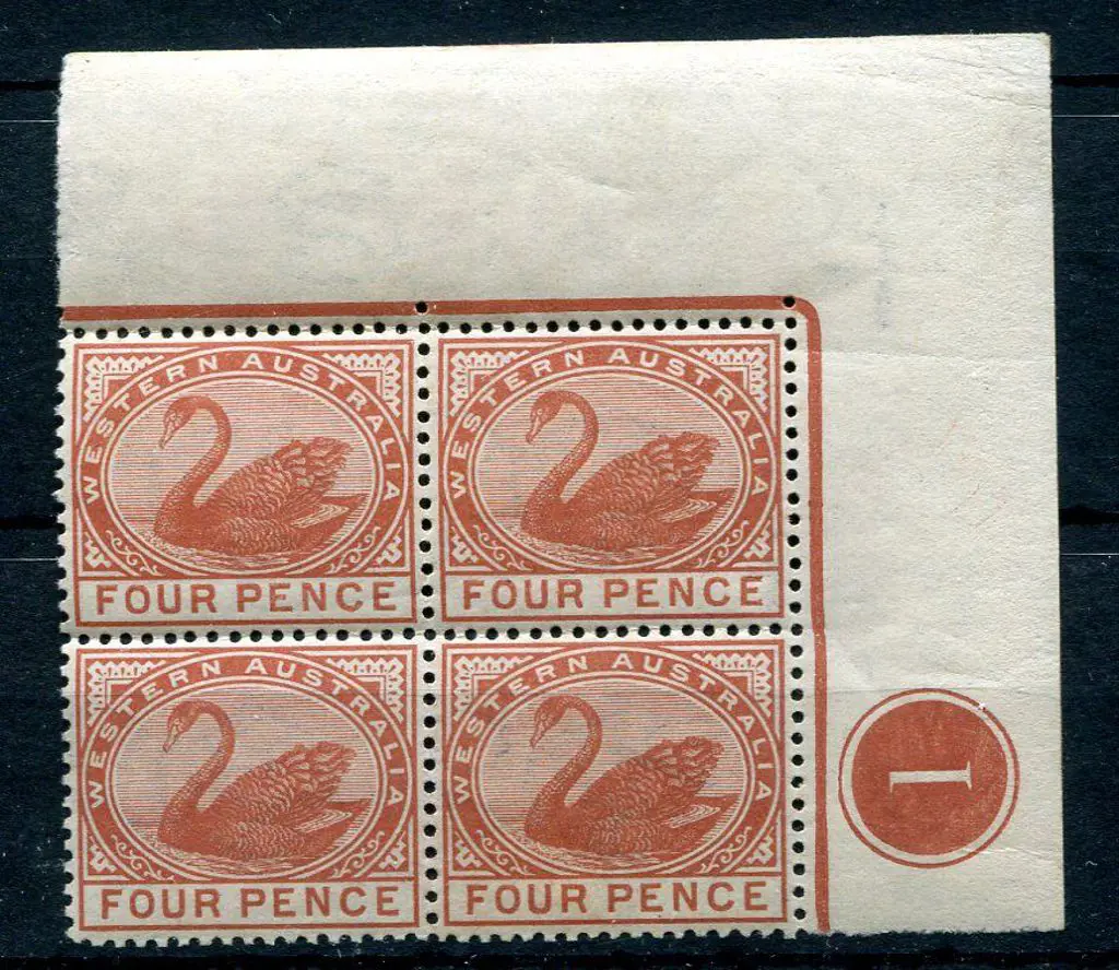 1890 4d chestnut in top right selvedge Plate No. 1 ... Image 1++