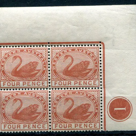 1890 4d chestnut in top right selvedge Plate No. 1 ...