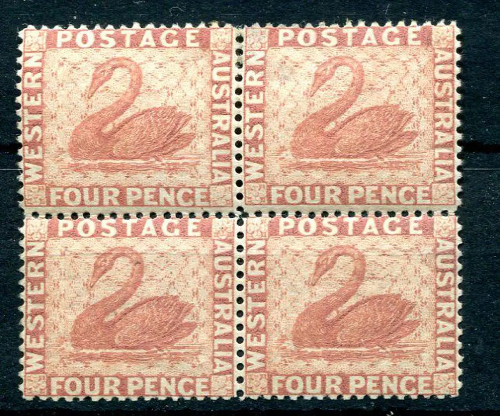 1888 4d red-brown block of 4. MUH/MH with one unit ... Image 1++
