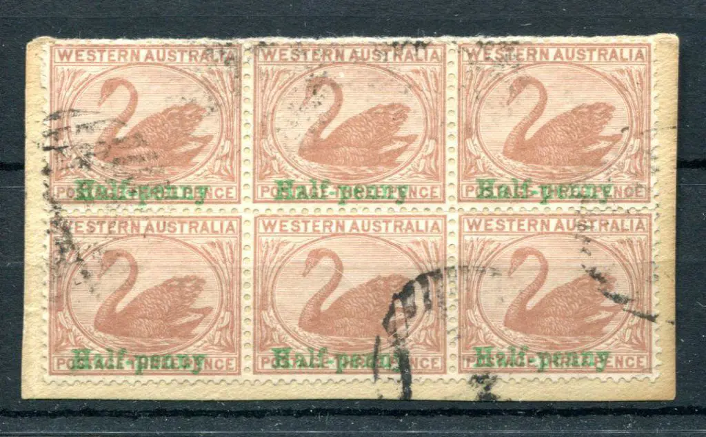 1895 ½d on 3d pale brown block of 6 on piece ... Image 1++