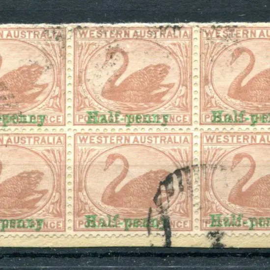 1895 ½d on 3d pale brown block of 6 on piece ...