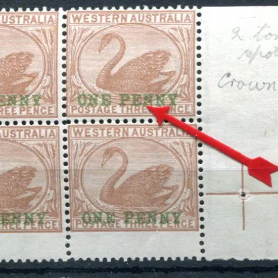 1896 "Half-penny" surcharge in red & green on 3d ...