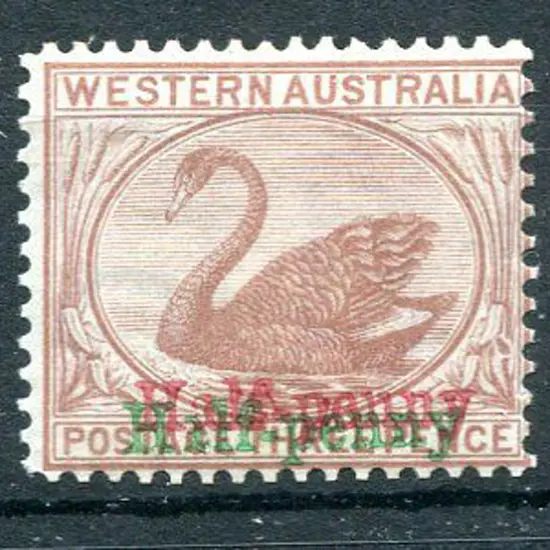 1896 "Half-penny" surcharge in red & green on 3d ...