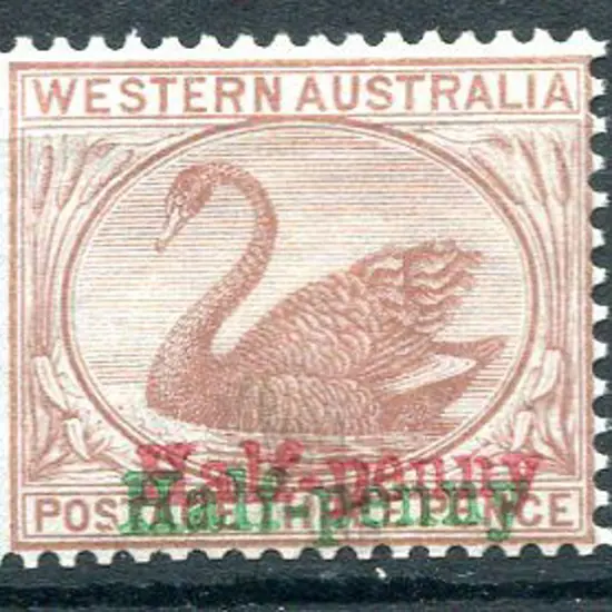 1896 "Half-penny" surcharge in red & green on 3d ...