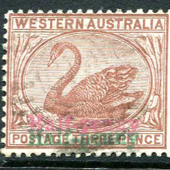1896 "Half-penny" surcharge in red & green on 3d ...