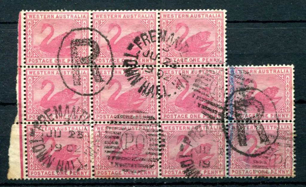 1898 1d carmine block of 9 used with Fremantle ... Image 1++
