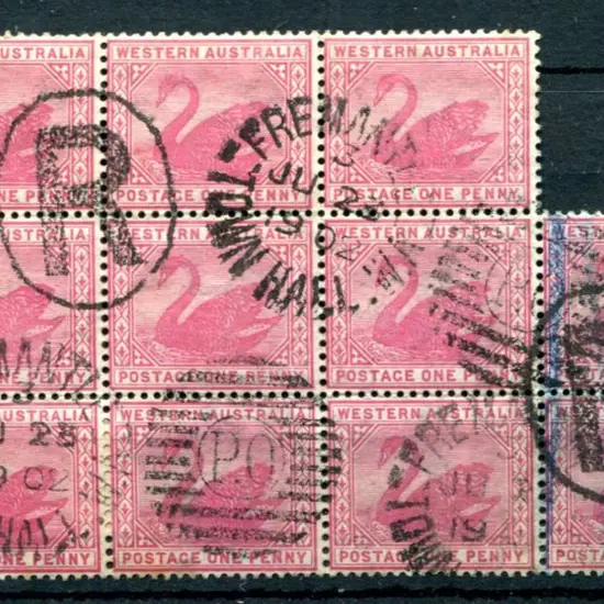 1898 1d carmine block of 9 used with Fremantle ...