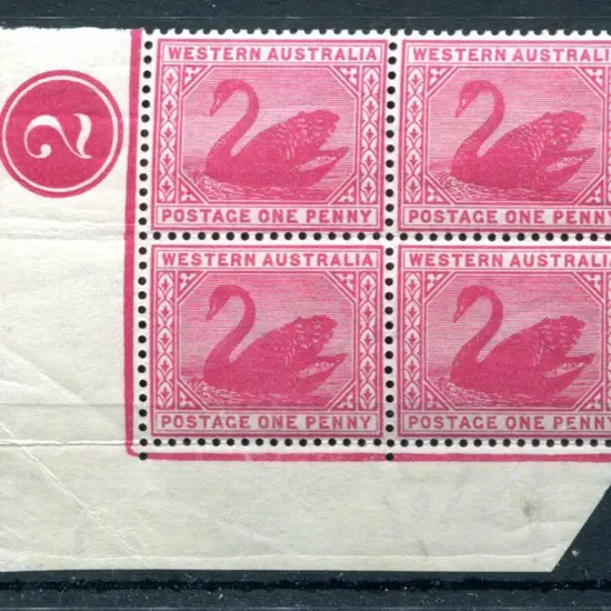 1898 1d carmine in lower left Plate 2 corner block ...