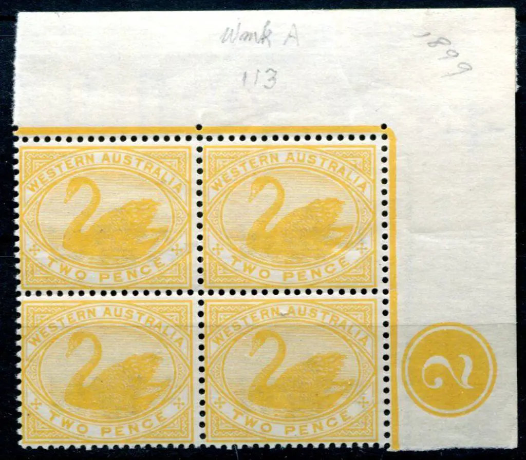 1899 2d bright yellow in upper right Plate 2 block ... Image 1++