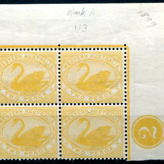 1899 2d bright yellow in upper right Plate 2 block ...