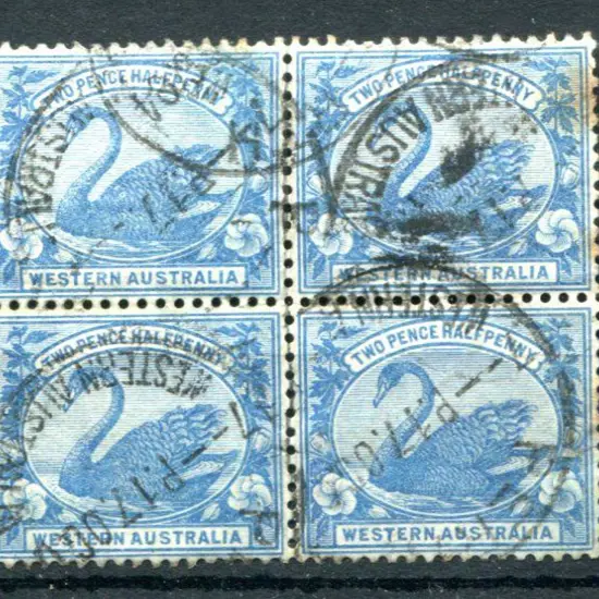1901 2½d blue block of 4. Used with 1904 Perth ...