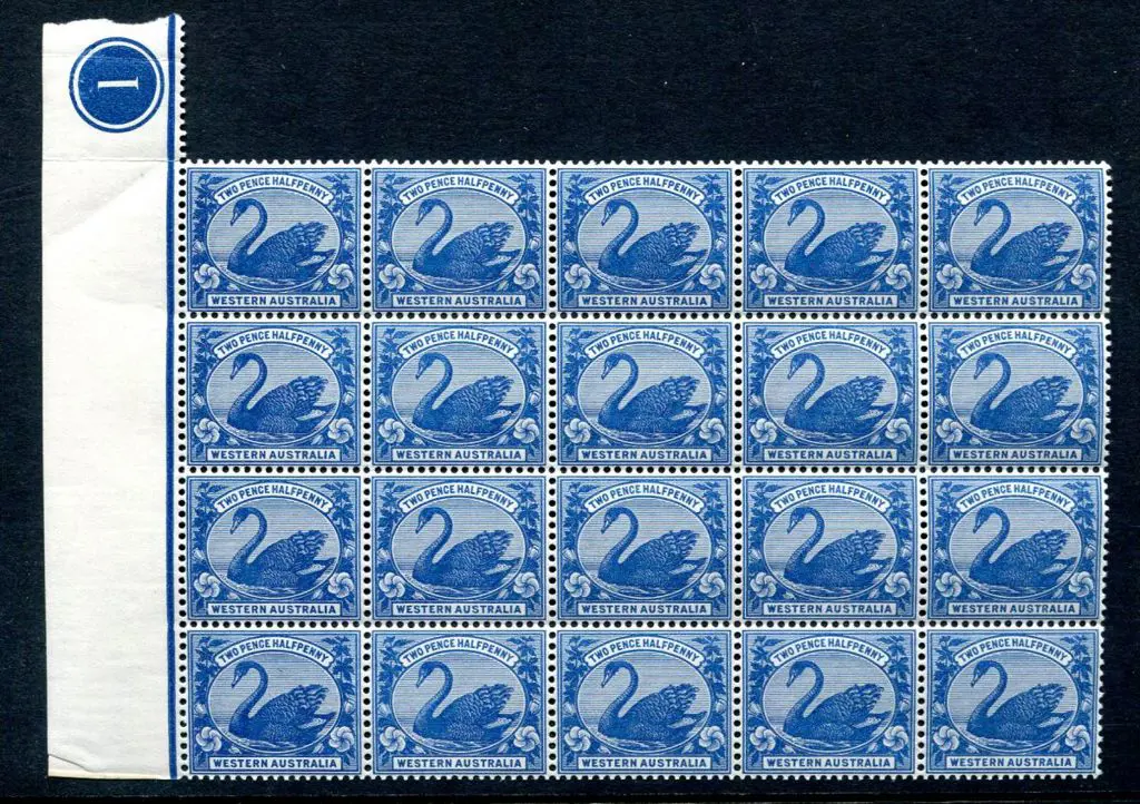1901 2½d blue in selvedge block of 20 with 4 rows ... Image 1++