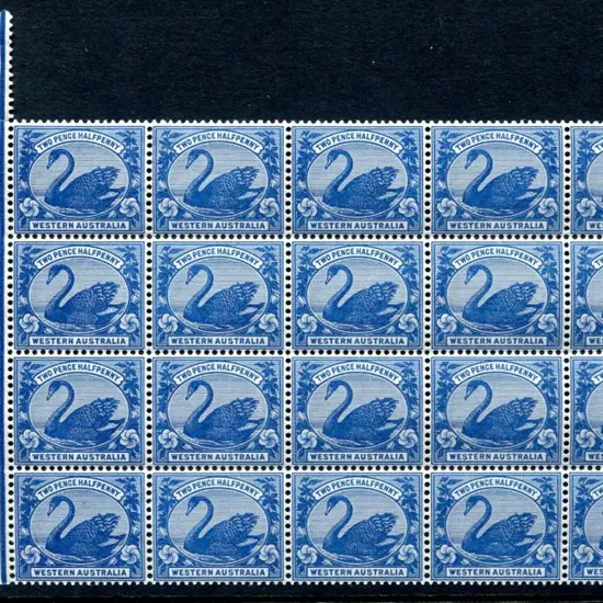 1901 2½d blue in selvedge block of 20 with 4 rows ...