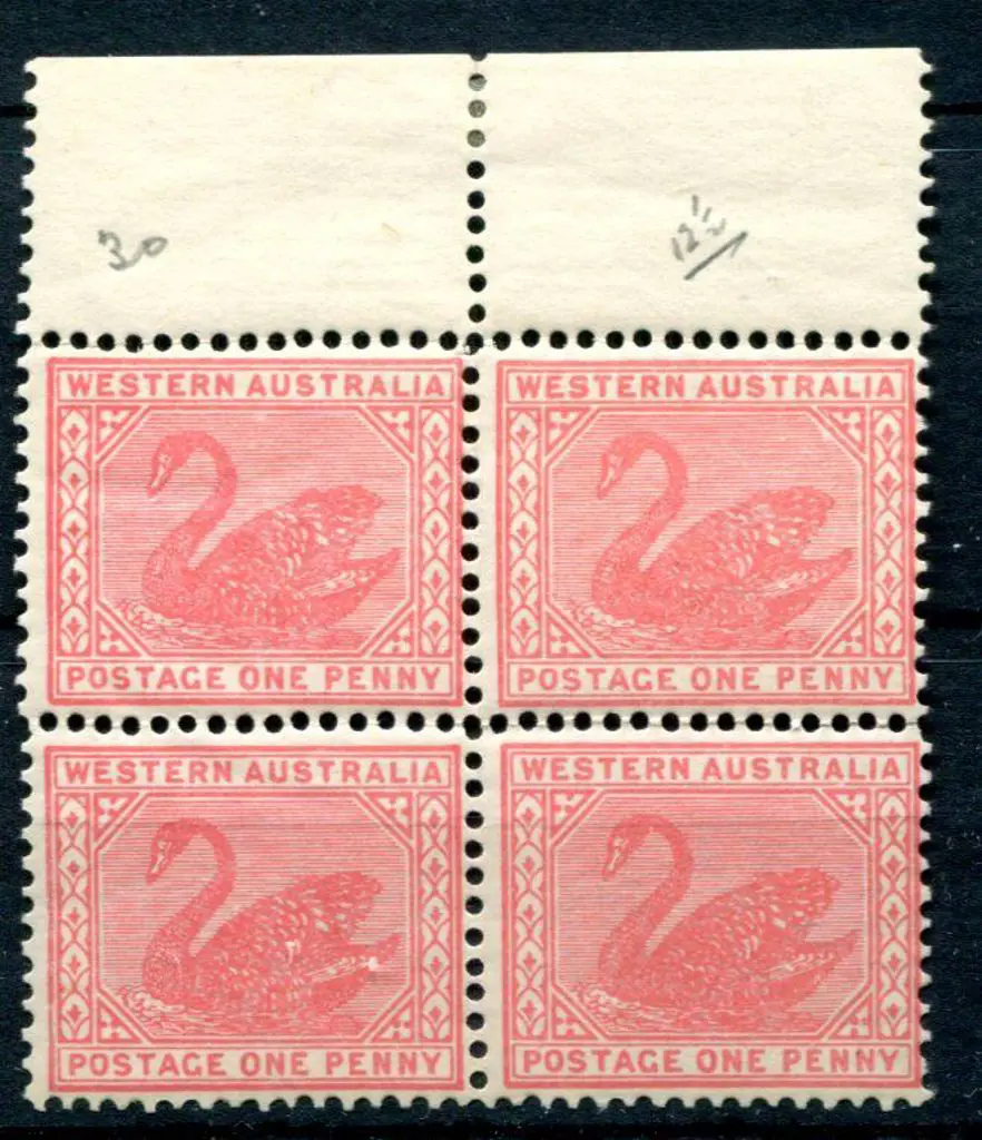 1903 1d carmine-rose block of 4. MUH/MLH with top ... Image 1++