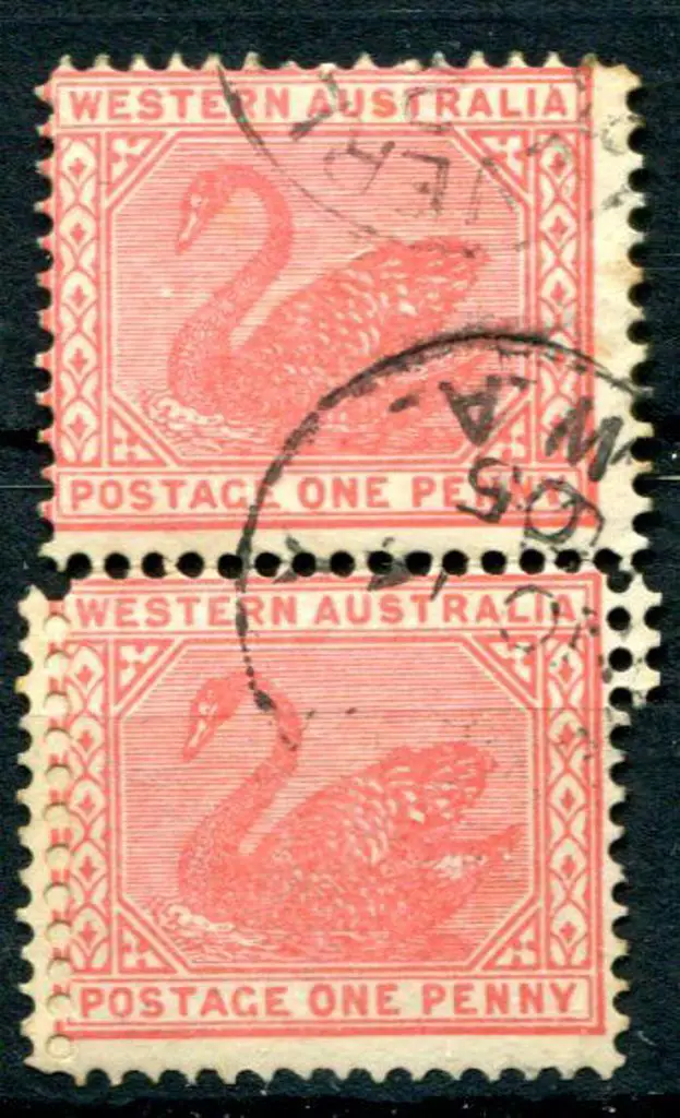 1903 1d carmine-rose in vertical pair with jumped ... Image 1++